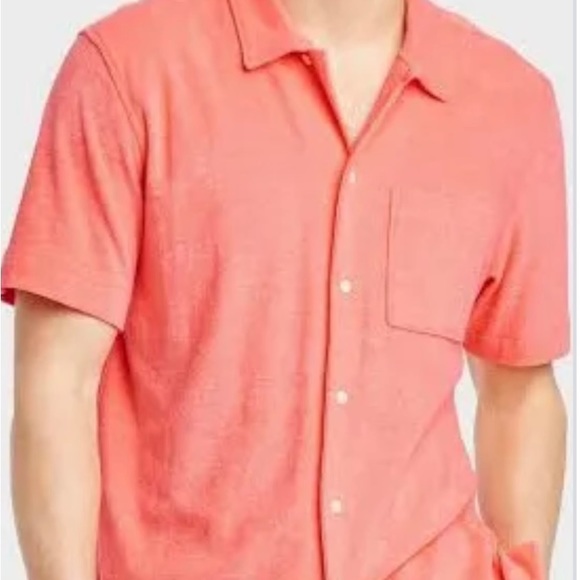 COPY - Men’s Goodfellow Terry Polo Camp Button Down Shirt Size L - Picture 2 of 3